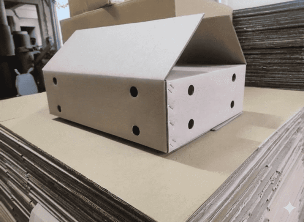 Corrugated boxes packed with GI-tagged Alphonso mangoes for international shipping with proper ventilation